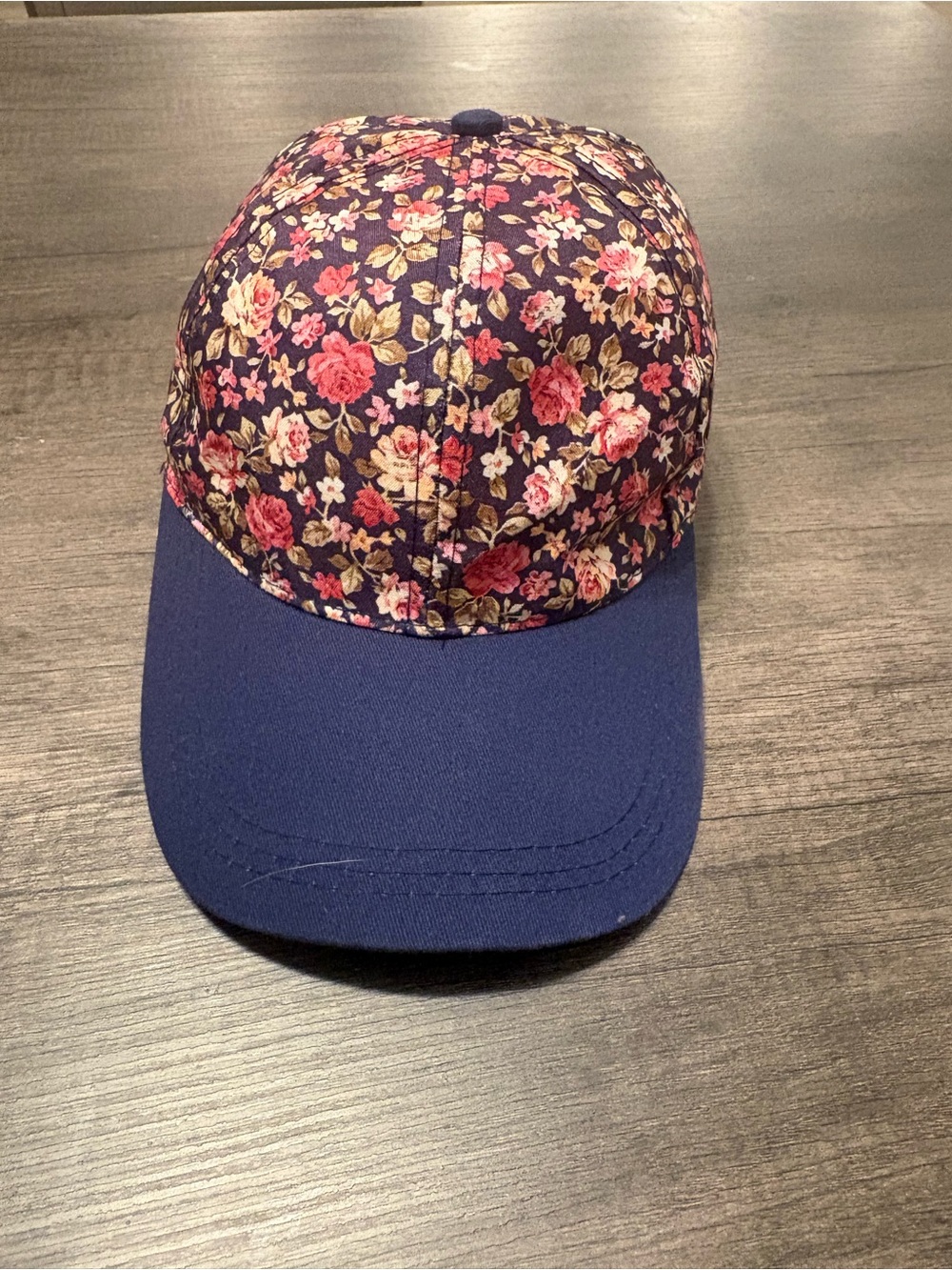 chatties Navy Floral Baseball Hat with Pink and Cream Roses